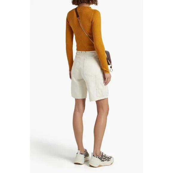 💕NAADAM💕 Ribbed Cropped Cardigan Silk Cashmere Blend ~ Gold XS NWT